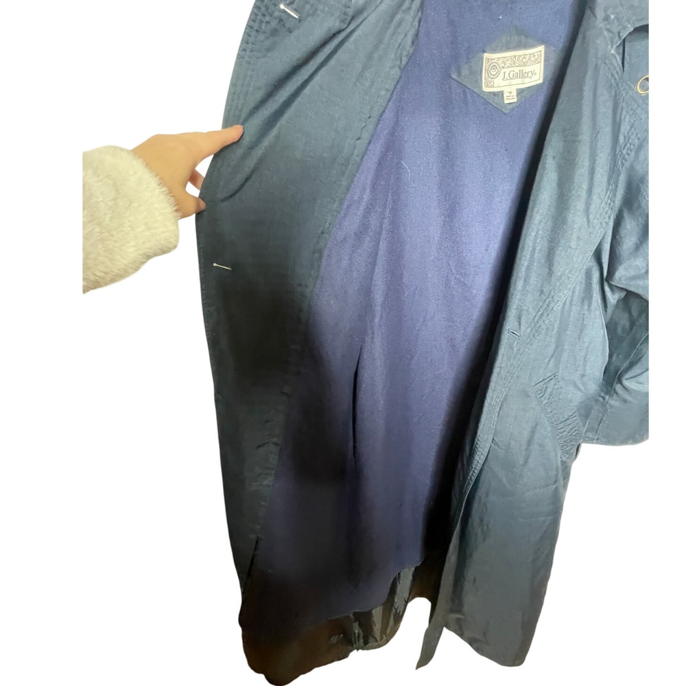 Neiman Marcus 10 Long Trench Coat $399 Belted Rain Jacket Denim Navy Blue - Picture 13 of 16